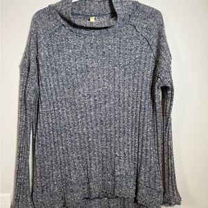 🌊 Free People Blue Marled Ribbed Mock Neck Top Size Small (S/P)